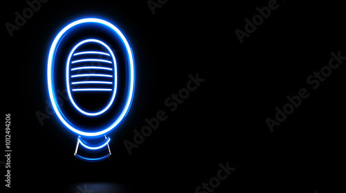  Glowing Microphone Icon with Neon Blue Light