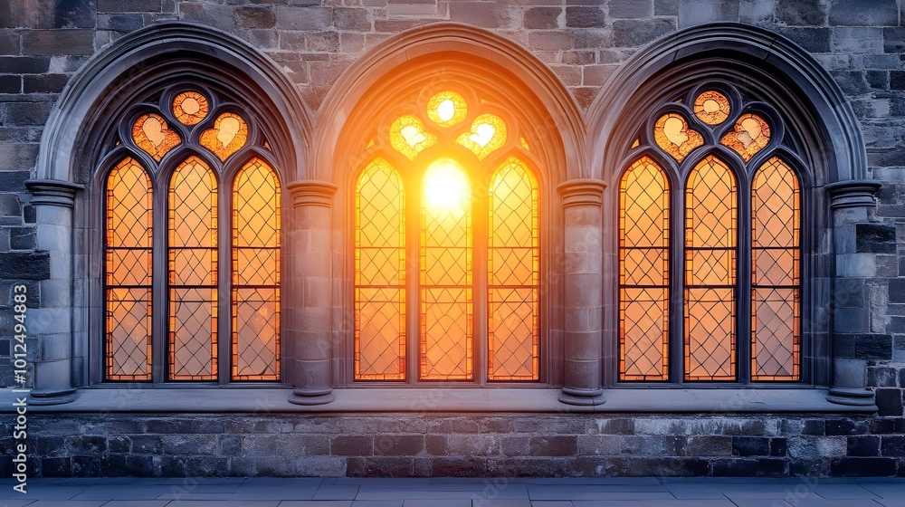 Obraz premium Five Stylish Arched Windows with Lattice.