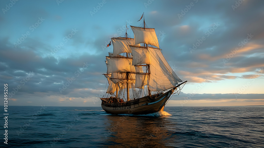 Sailing Ship with White Sails on a Clear Day Sailing Ship with White Sails on a Clear Day
