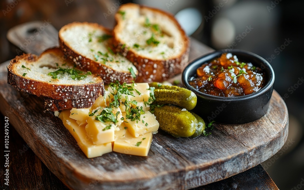 Appetizer Platter with Cheese, Bread, and Pickles Appetizer Platter with Cheese, Bread, and Pickles