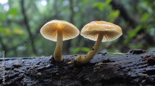 Two Small Mushrooms on a Log