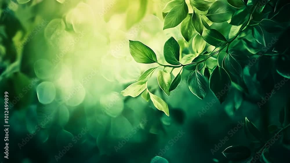 Lush Green Leaves Gently Swaying in Sunlit Bokeh Background Lush Green Leaves Gently Swaying in Sunlit Bokeh Background