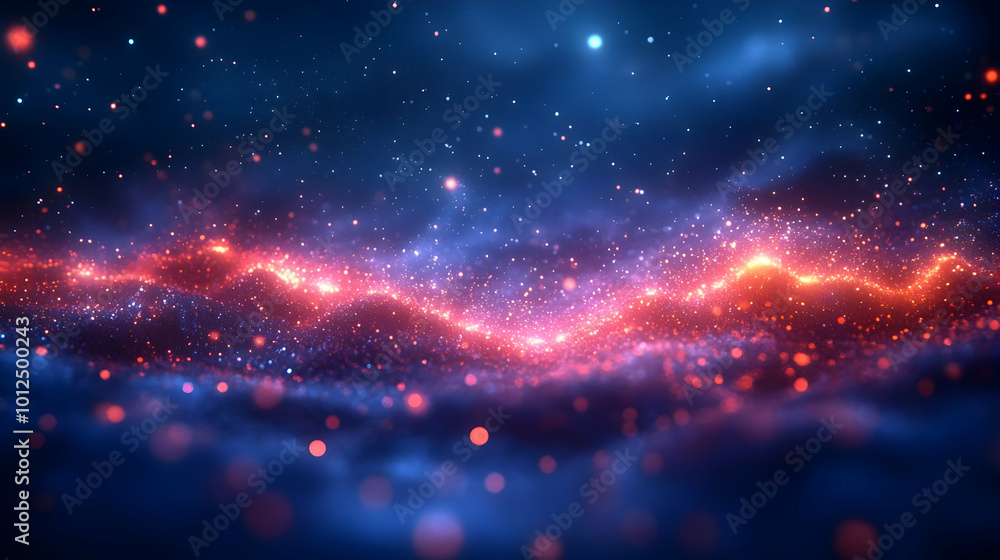 Abstract Light Waves with Red and Blue Sparkle Abstract Light Waves with Red and Blue Sparkle