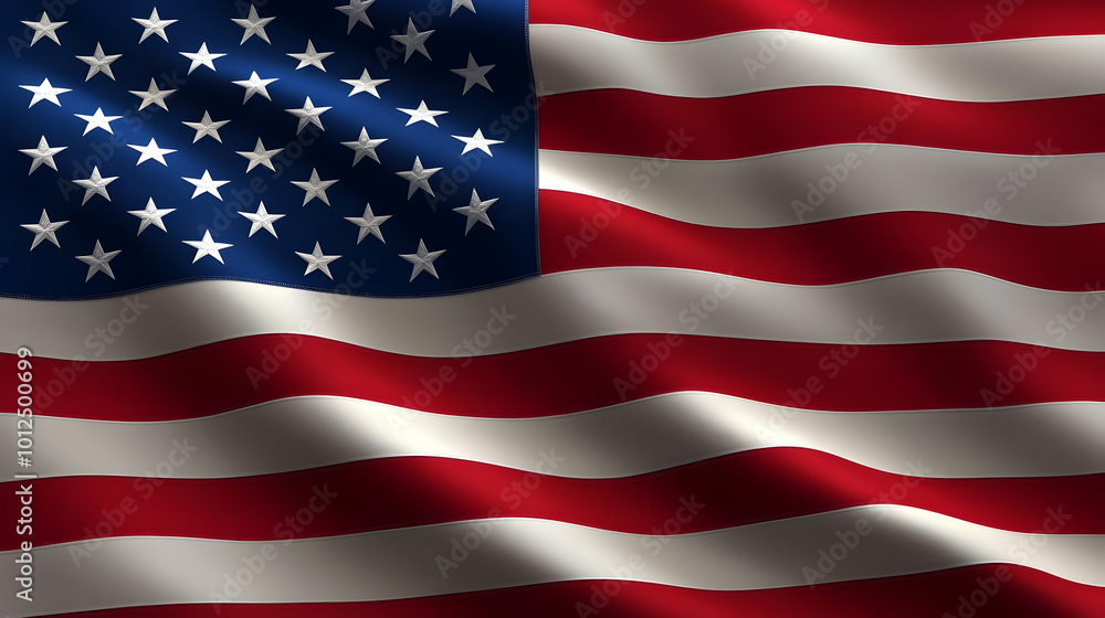 Naklejka premium Waving American Flag in the Wind - Red, White, and Blue