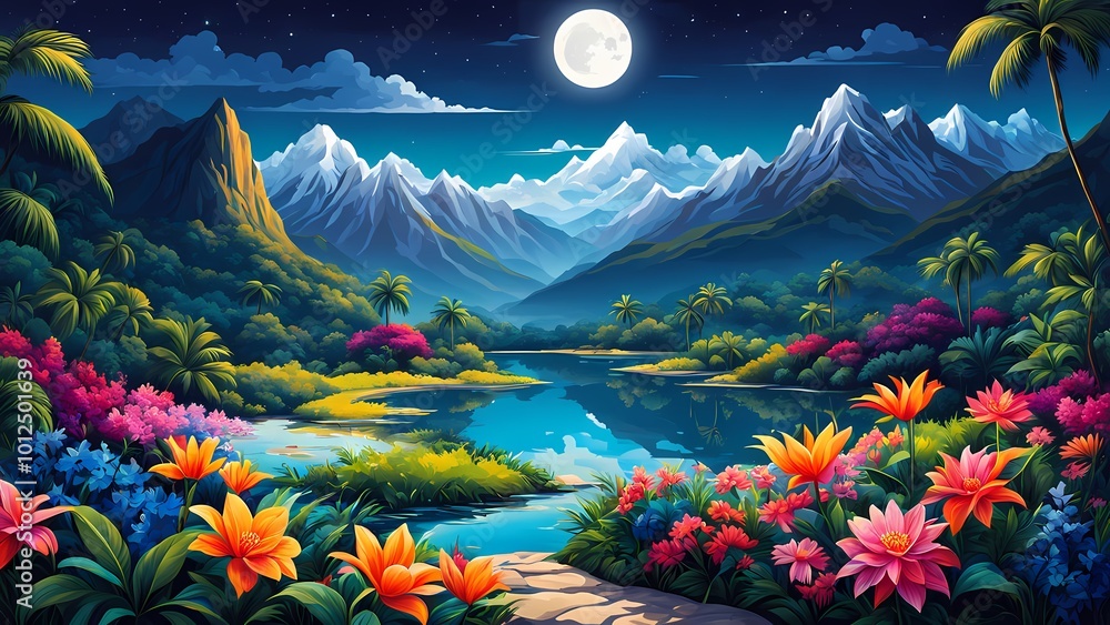 landscape with lake and mountains landscape with lake and mountains