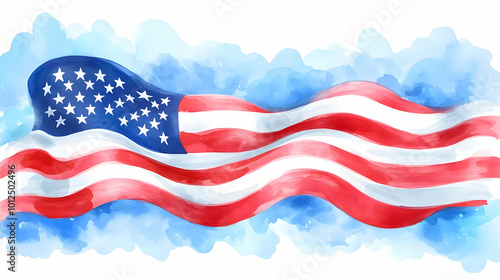 American Flag Watercolor Painting: Red, White, and Blue