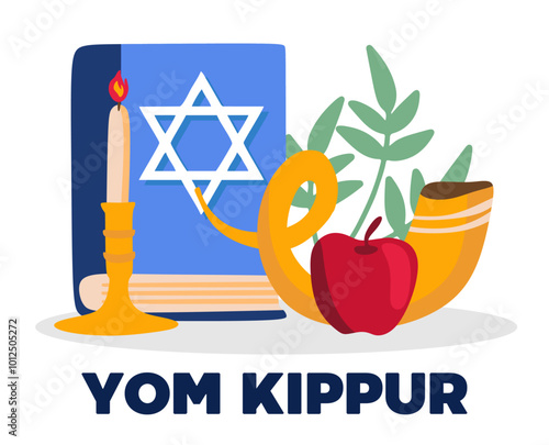 happy yom kippur with jewish ornaments