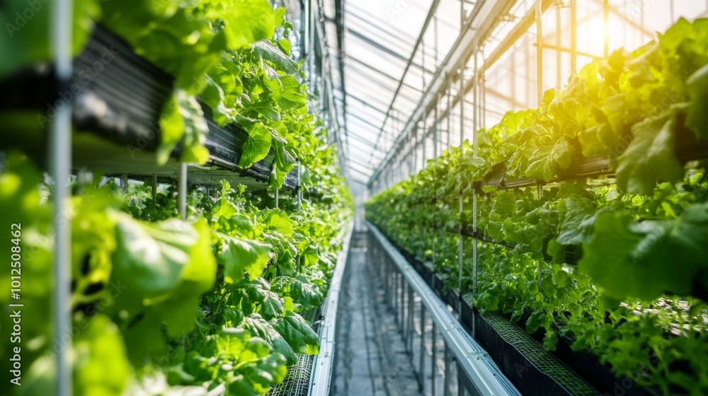 Rows of Green Lettuce Plants Growing in a Greenhouse Rows of Green Lettuce Plants Growing in a Greenhouse