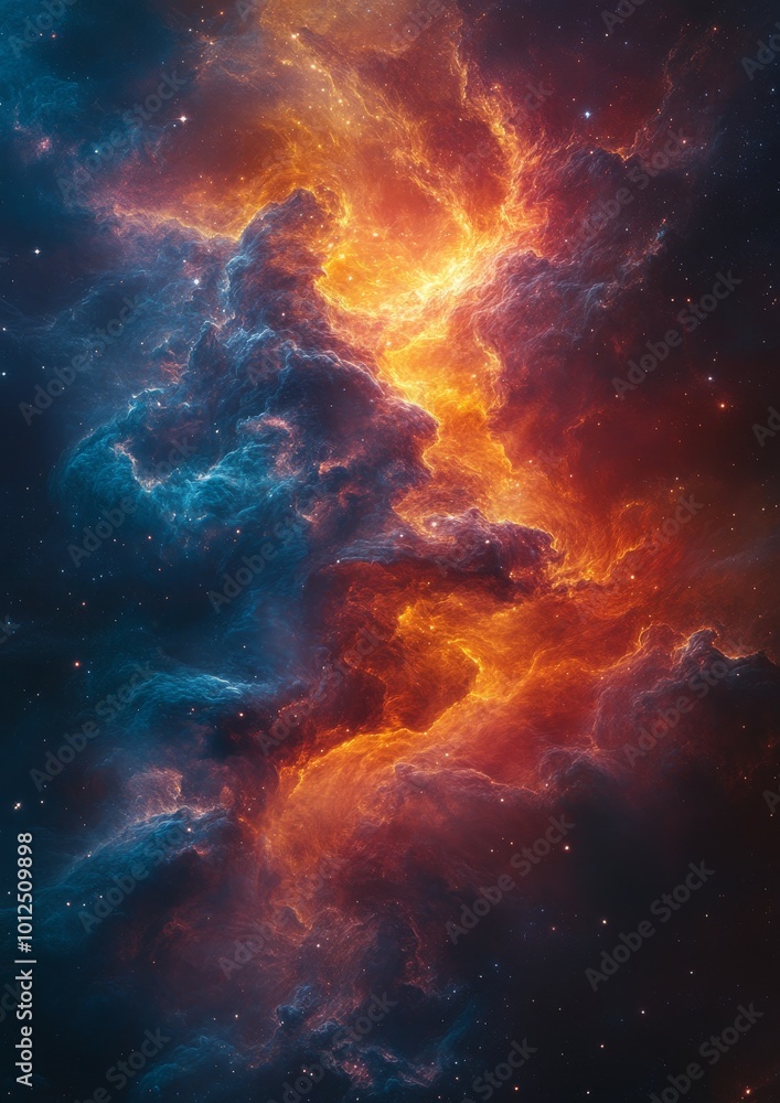 Stunning cosmic nebula with vibrant orange and blue hues in deep space. Stunning cosmic nebula with vibrant orange and blue hues in deep space.