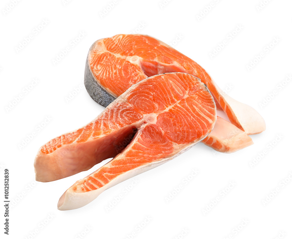 Two fresh salmon steaks isolated on white