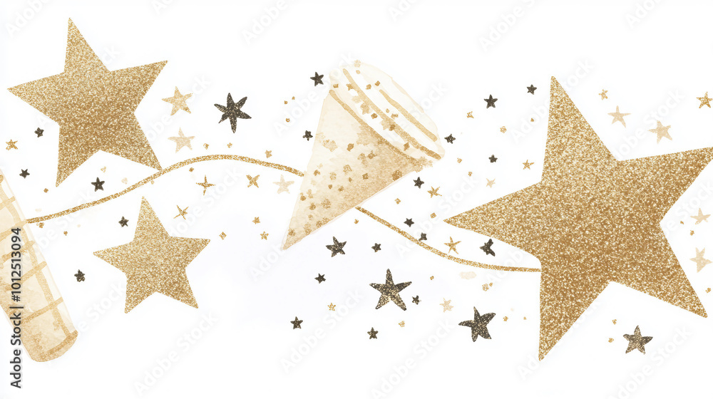 Sparkling Gold Stars and Glitter Creating a Festive and Joyful Celebration Background Sparkling Gold Stars and Glitter Creating a Festive and Joyful Celebration Background