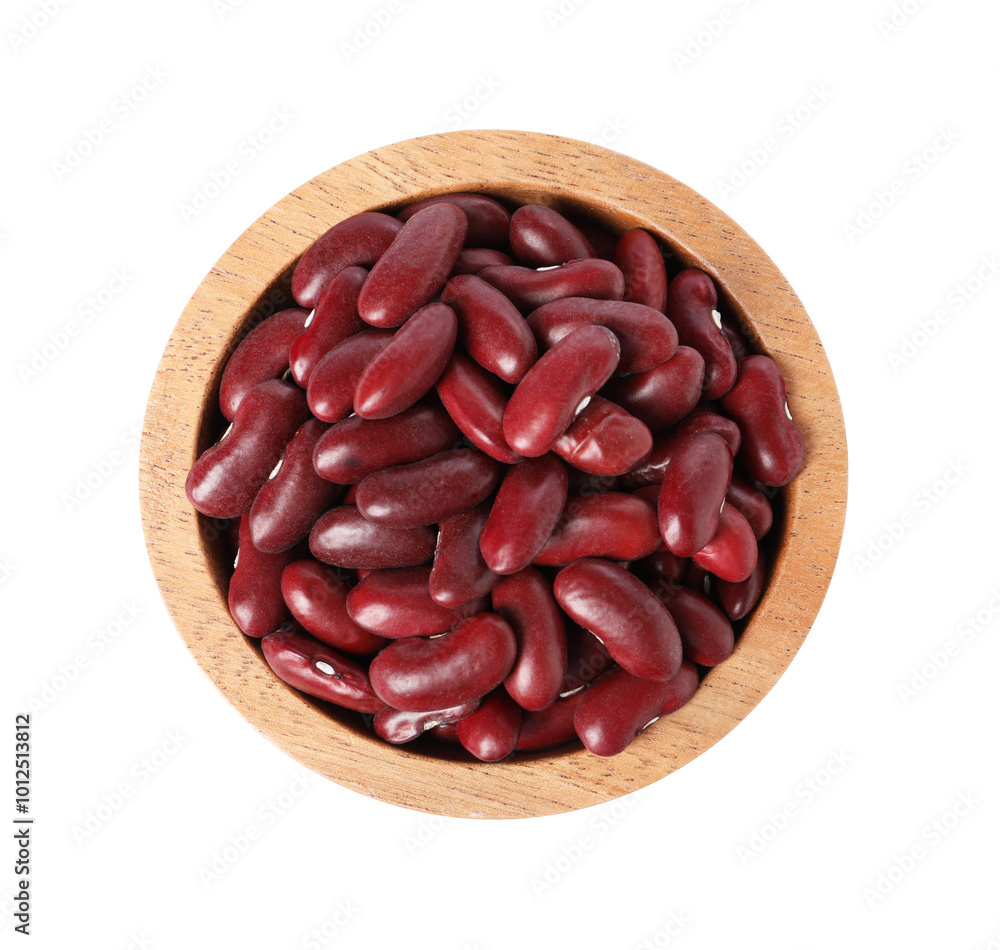 Dried red beans in bowl isolated on white, top view Dried red beans in bowl isolated on white, top view