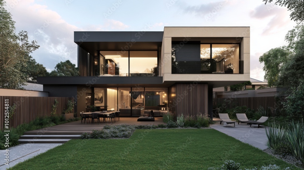 Modern Two-Story House with Outdoor Patio and Lawn Modern Two-Story House with Outdoor Patio and Lawn