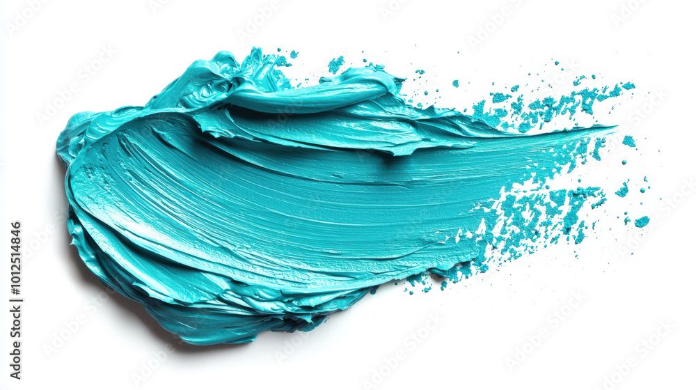Close-up of a smear of turquoise paint on a white background. An artistic element for the design. The wavy brushstroke turns out to be very dense and textured. Hand-drawn Close-up of a smear of turquoise paint on a white background. An artistic element for the design. The wavy brushstroke turns out to be very dense and textured. Hand-drawn