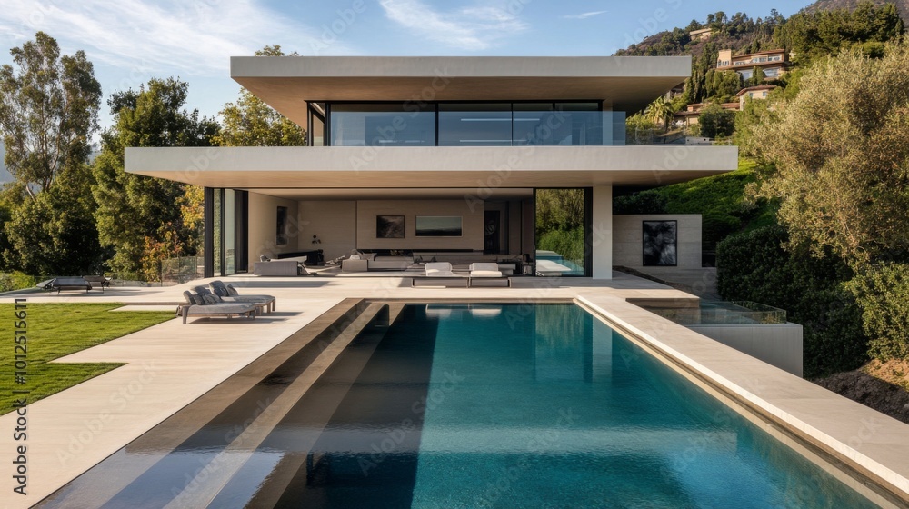 Obraz premium Modern House with Pool and Hillside View