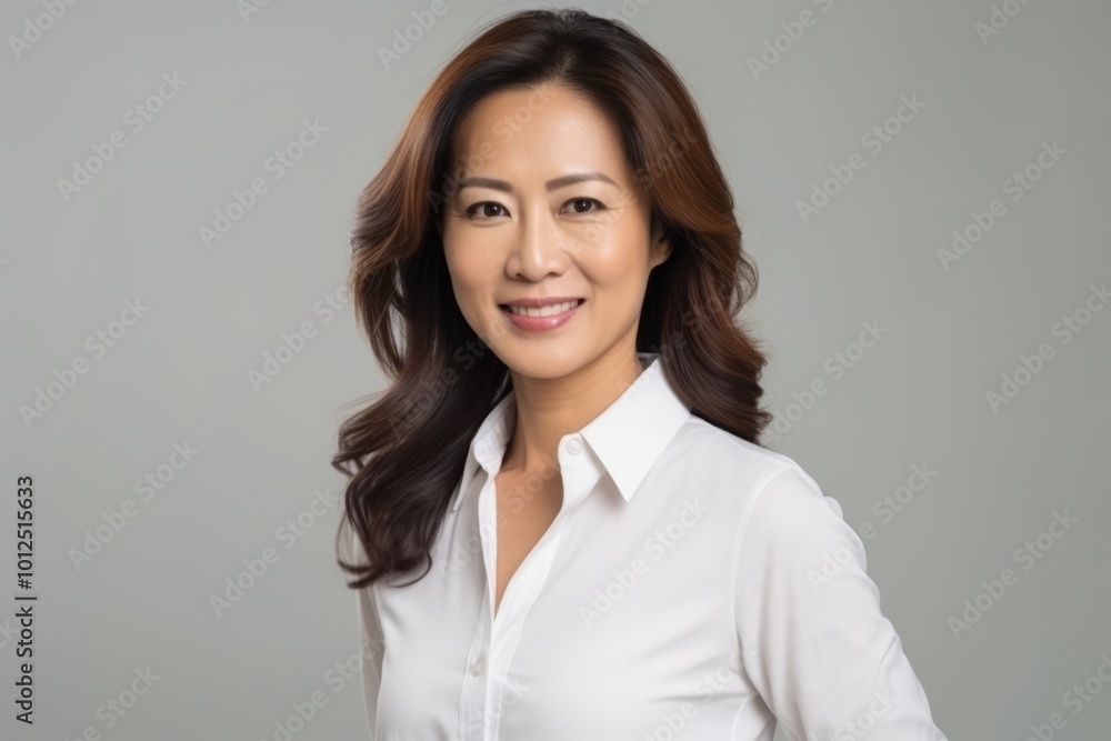 Portrait of a smiling asian businesswoman on grey background. Portrait of a smiling asian businesswoman on grey background.