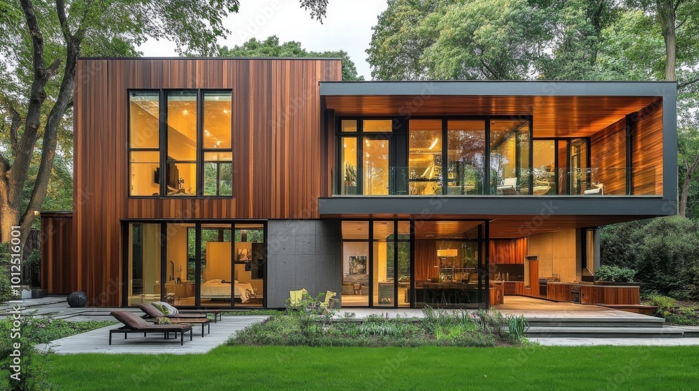 Modern Wooden House with Large Windows and Patio Modern Wooden House with Large Windows and Patio