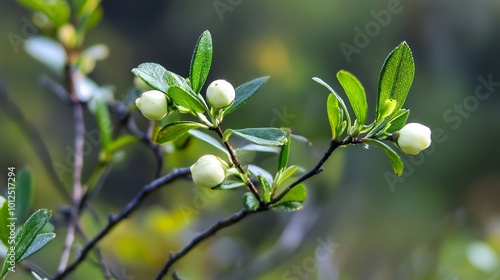 Close Up of White Flower Buds on a Green Branch