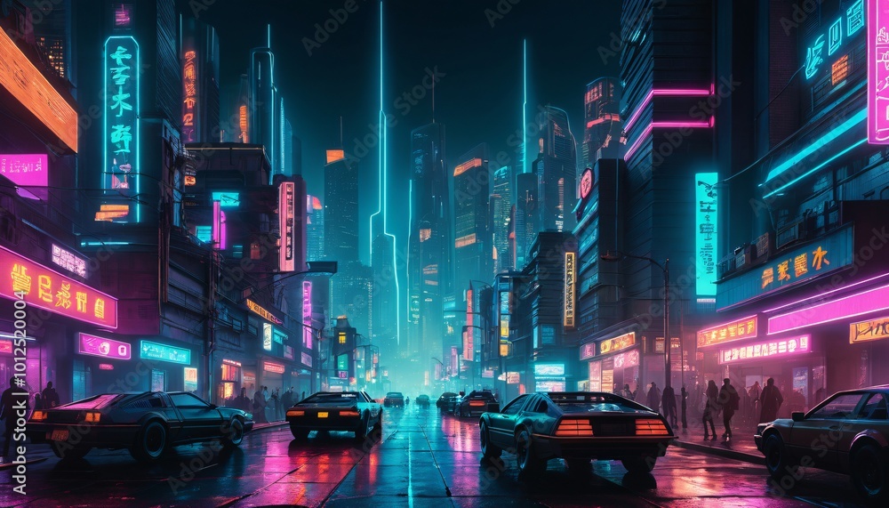 Obraz premium Synthwave Cityscapes illustration background