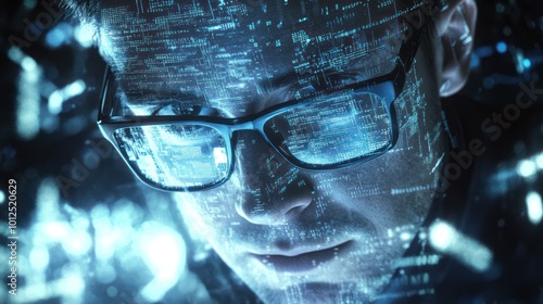 Wallpaper Mural Cyberpunk: Man with Digital Overlay Torontodigital.ca