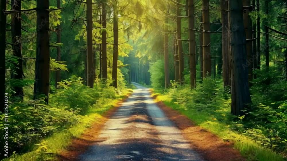 A serene forest path illuminated by sunlight, inviting exploration and tranquility. A serene forest path illuminated by sunlight, inviting exploration and tranquility.