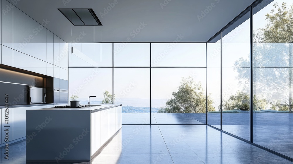 Modern Kitchen with Expansive Windows and Mountain Views Modern Kitchen with Expansive Windows and Mountain Views