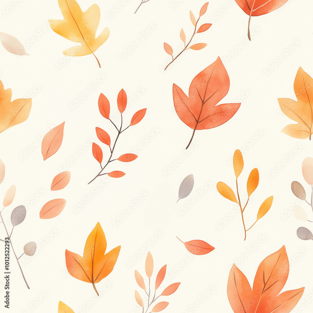Seamless pattern featuring light autumn leaves in orange and yellow tones. Perfect for seasonal decor and fall-themed designs. Seamless pattern featuring light autumn leaves in orange and yellow tones. Perfect for seasonal decor and fall-themed designs.