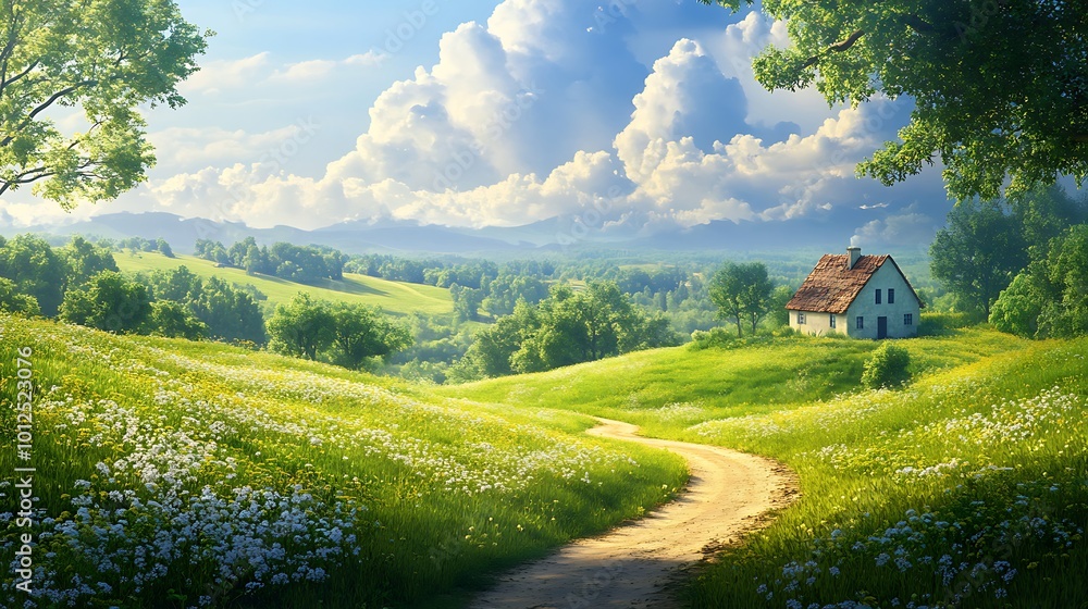 Beautiful rural home featuring a lovely tree and a serene country road Beautiful rural home featuring a lovely tree and a serene country road