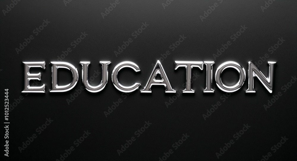 Fototapeta premium education silver shining shiny solid metallic lettering on plain black background