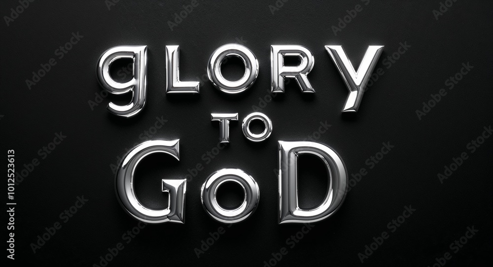 Glory to God silver shining shiny solid metallic lettering on plain black background Glory to God silver shining shiny solid metallic lettering on plain black background