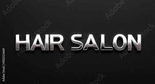 Hair salon silver shining shiny solid metallic lettering on plain black background