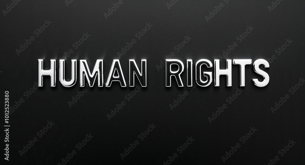 human rights silver shining shiny solid metallic lettering on plain black background human rights silver shining shiny solid metallic lettering on plain black background