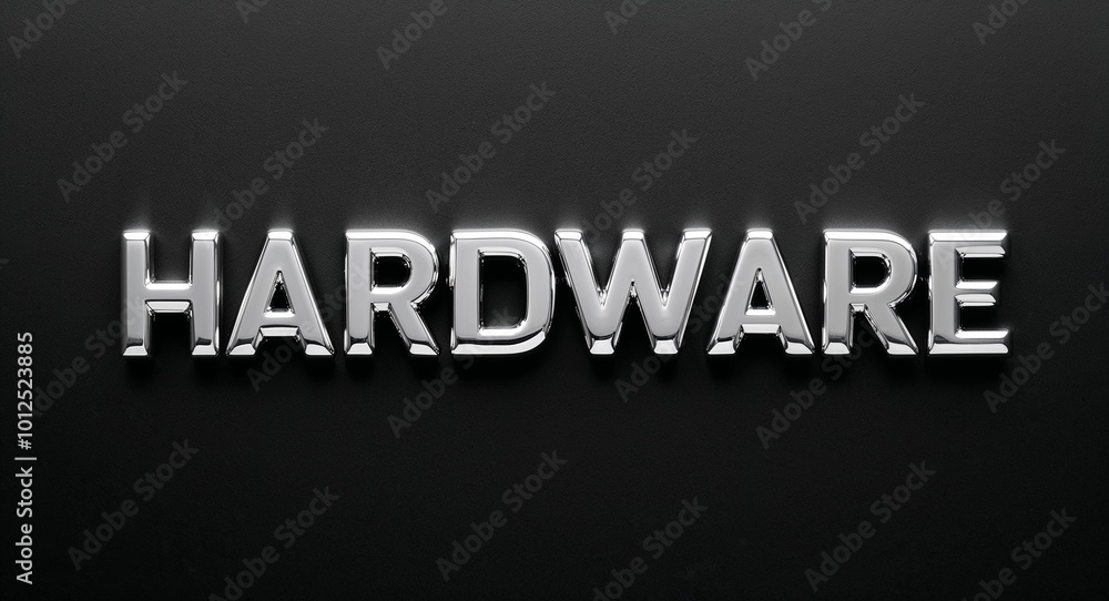 Fototapeta premium Hardware silver shining shiny solid metallic lettering on plain black background