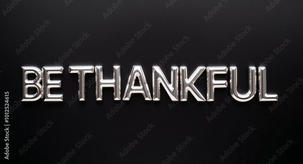Fototapeta premium be thankful silver shining shiny solid metallic lettering on plain black background