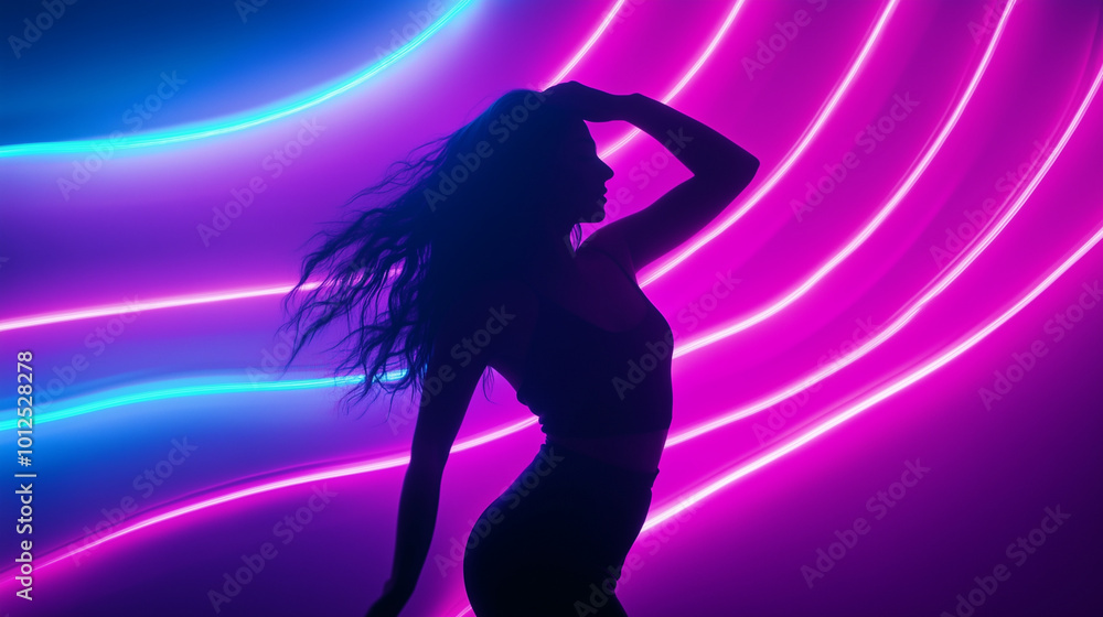 beautiful woman dacing in neon light background beautiful woman dacing in neon light background
