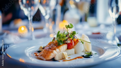 Wallpaper Mural A beautifully plated summer dish with fresh seafood and seasonal ingredients displayed in an elegant fine dining restaurant Torontodigital.ca