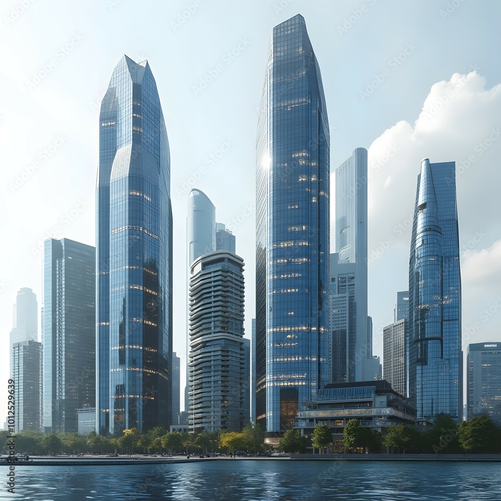 Fototapeta premium Modern skyscrapers by the waterfront