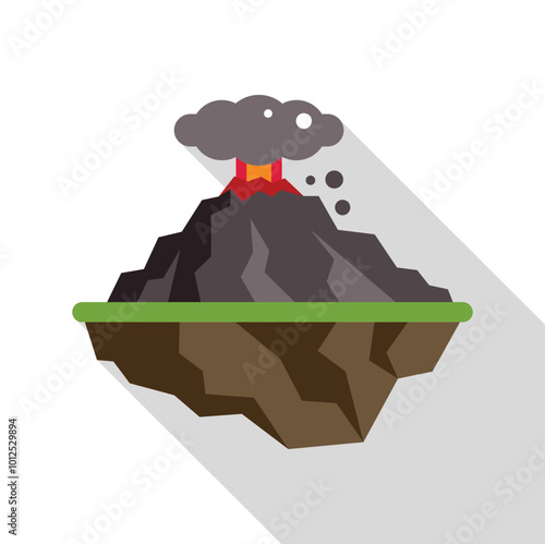 Flat design style illustration of an erupting volcano with lava and smoke