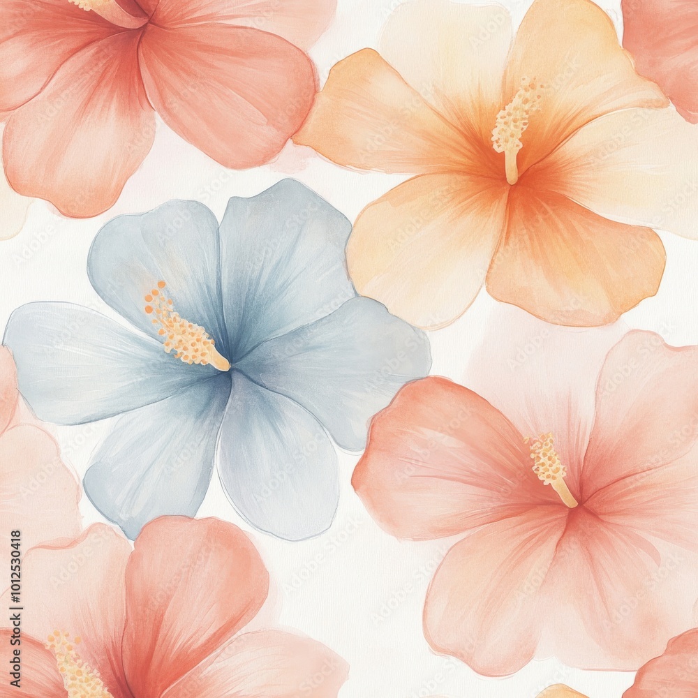 Seamless floral pattern with hibiscus flowers in various colors. Ideal for tropical themes and vibrant designs. Seamless floral pattern with hibiscus flowers in various colors. Ideal for tropical themes and vibrant designs.