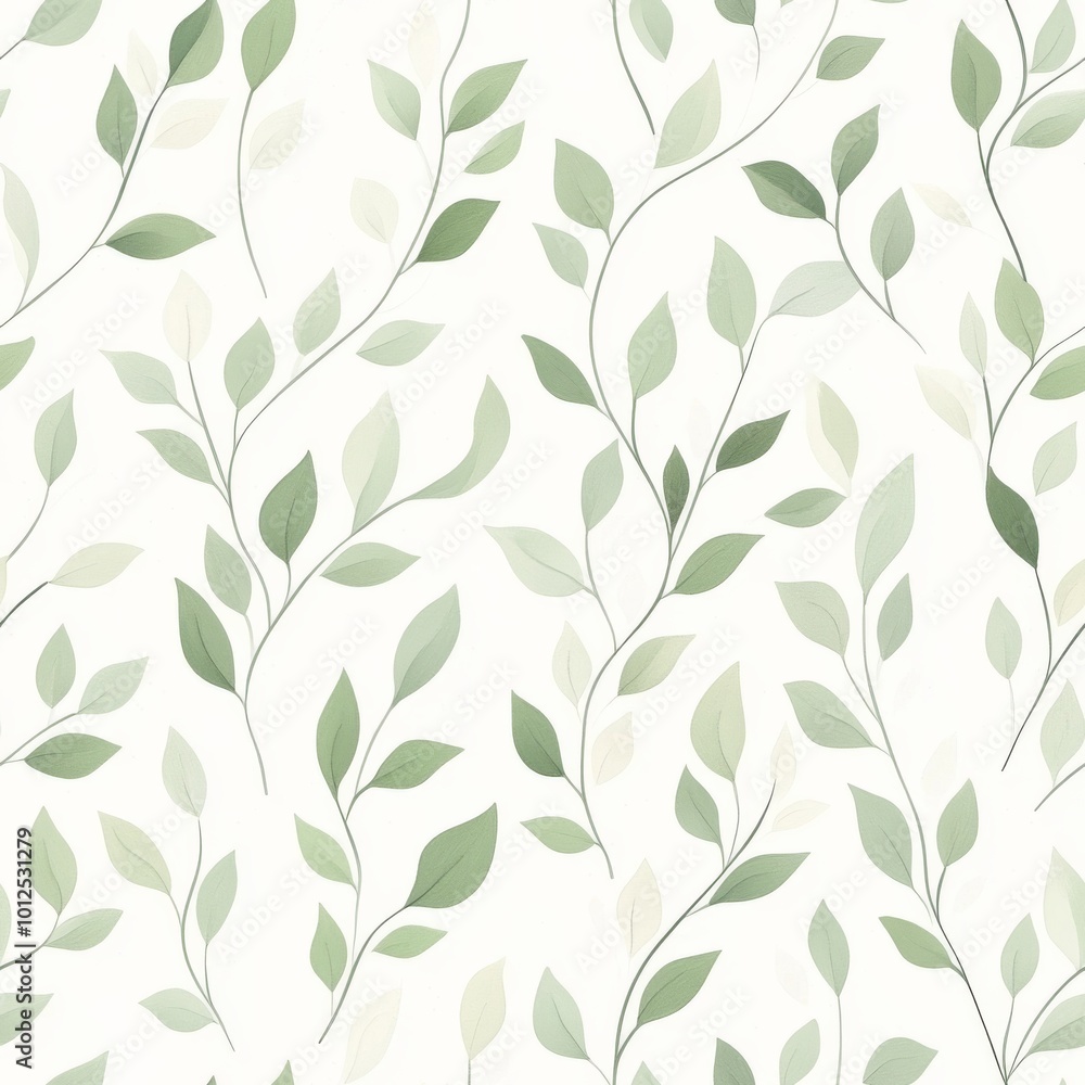 Seamless elegant pattern with light green leaves flowing across a white background. Perfect for wallpaper, stationery, and fabric design. Seamless elegant pattern with light green leaves flowing across a white background. Perfect for wallpaper, stationery, and fabric design.