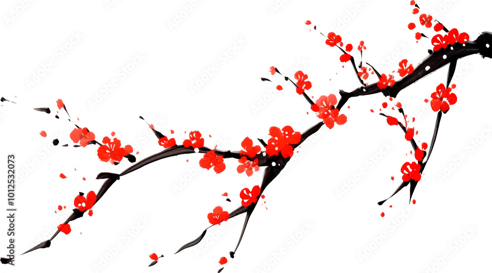 Fototapeta premium Red blossoms on black background