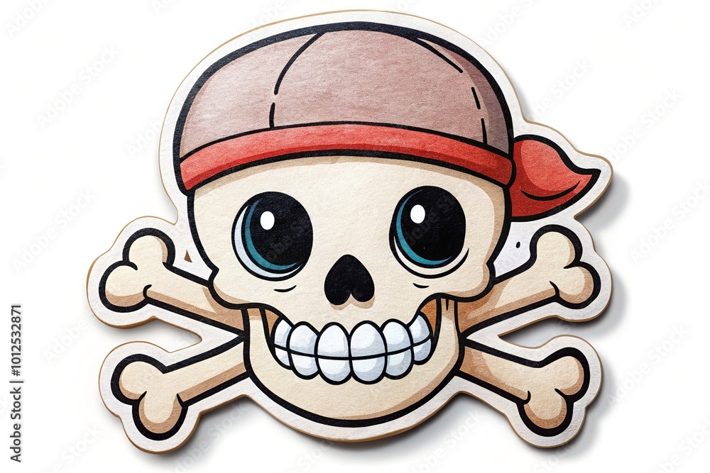Cute Cartoon Skull with Cap - Funny Halloween Sticker Design Cute Cartoon Skull with Cap - Funny Halloween Sticker Design