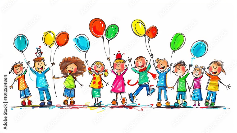 Fototapeta premium Cartoon illustration of a community celebration with people of all abilities enjoying together on an isolated white background