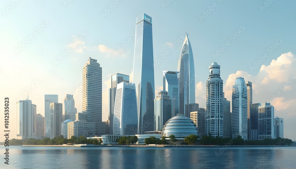 Fototapeta premium Modern skyscrapers by the waterfront