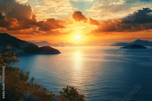 A calm waterfront vista showcasing remote islands far away.