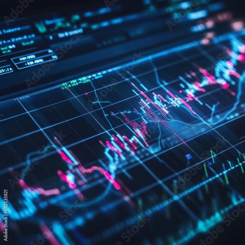 Vibrant Forex Charts and Stock Market Data Visualizations Showcasing Dynamic Lines, Colorful Graphs, Candlesticks, and Financial Trends, Emphasizing Rising and Falling Market Patterns with a Sleek