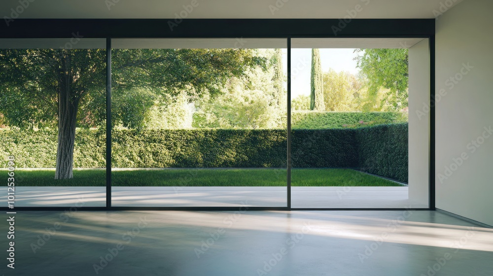 Fototapeta premium Minimalist Interior with Lush Garden View