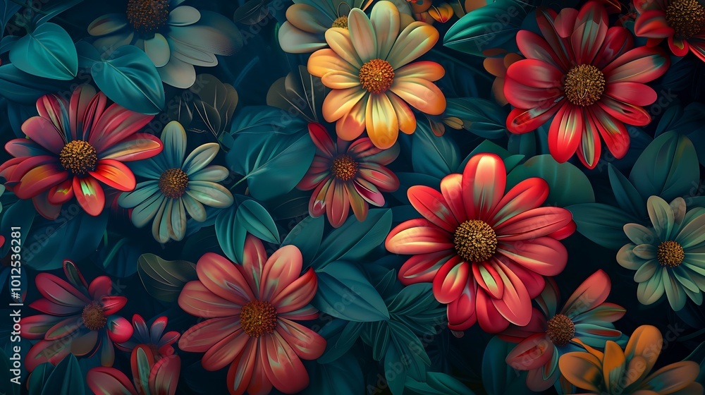 Vibrant Floral Pattern with Red and Yellow Flowers Vibrant Floral Pattern with Red and Yellow Flowers