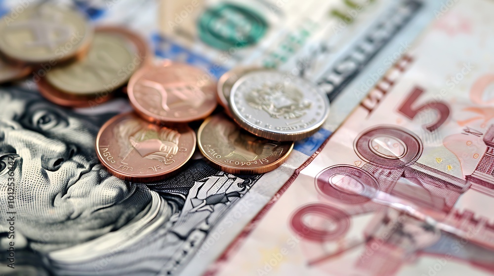 Coins on Different Currency Banknotes Coins on Different Currency Banknotes