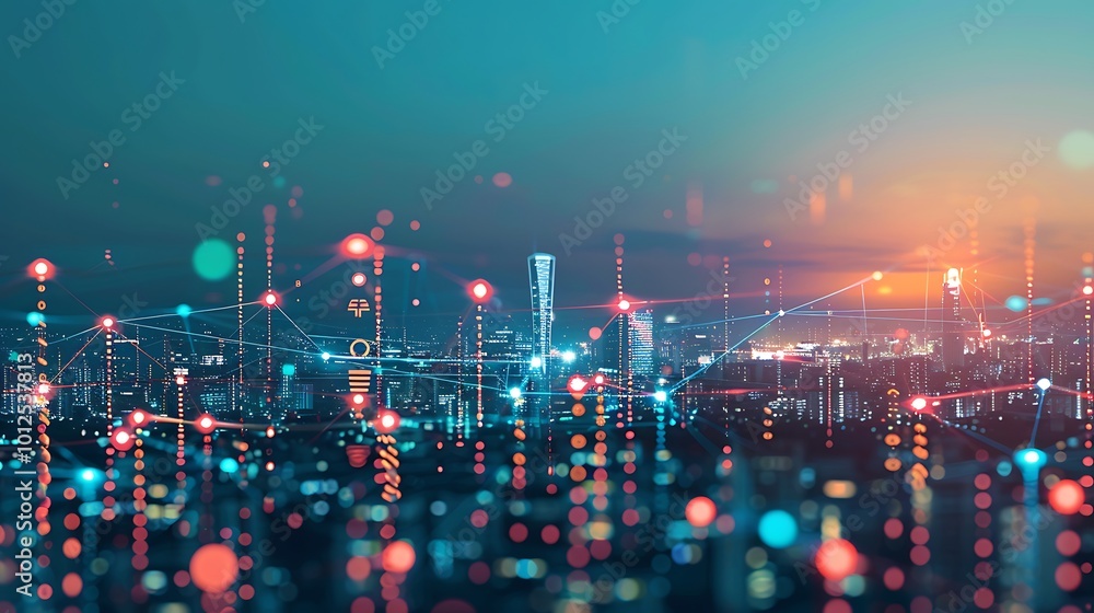 Obraz premium Cityscape with Network Connections